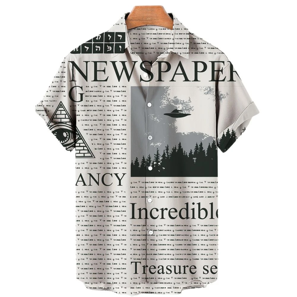 

2022 Vintage Newspapers Men's Clothing Vintage Shirts Men's 3d Print Lapel Hawaiian Short Sleeve Report Tops