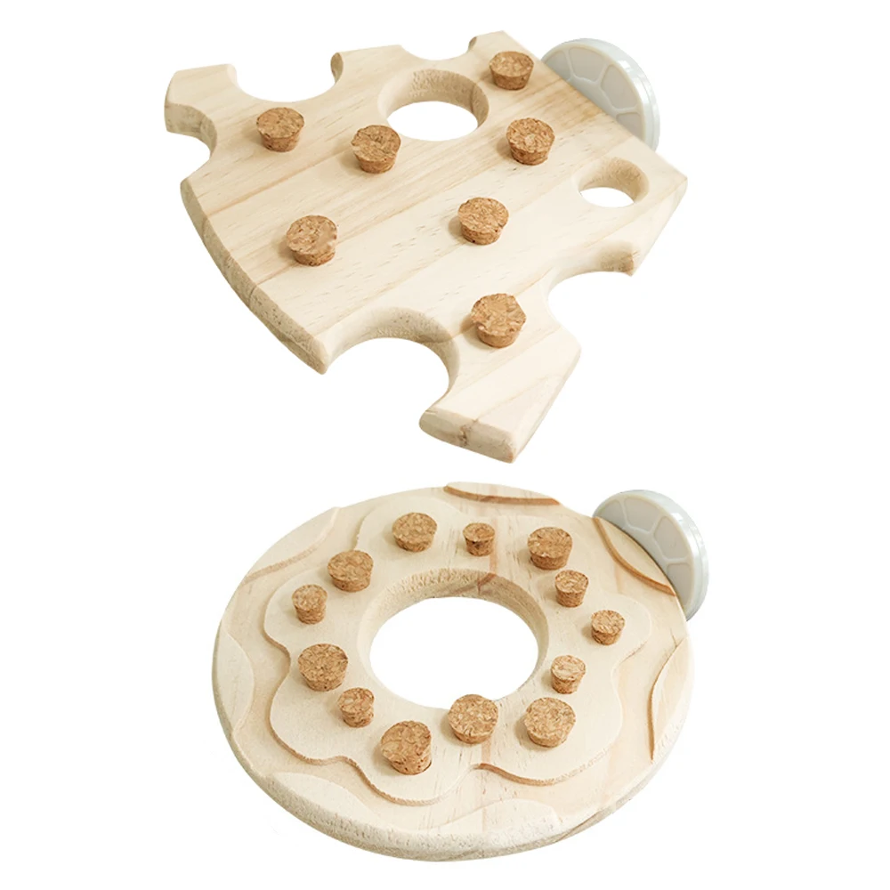 Wood Cheese Donut Shape Bird Stand Platform Toy with Cork Grinding Chew Educational Toy for Pet Hamster Parrot Cage Accessories