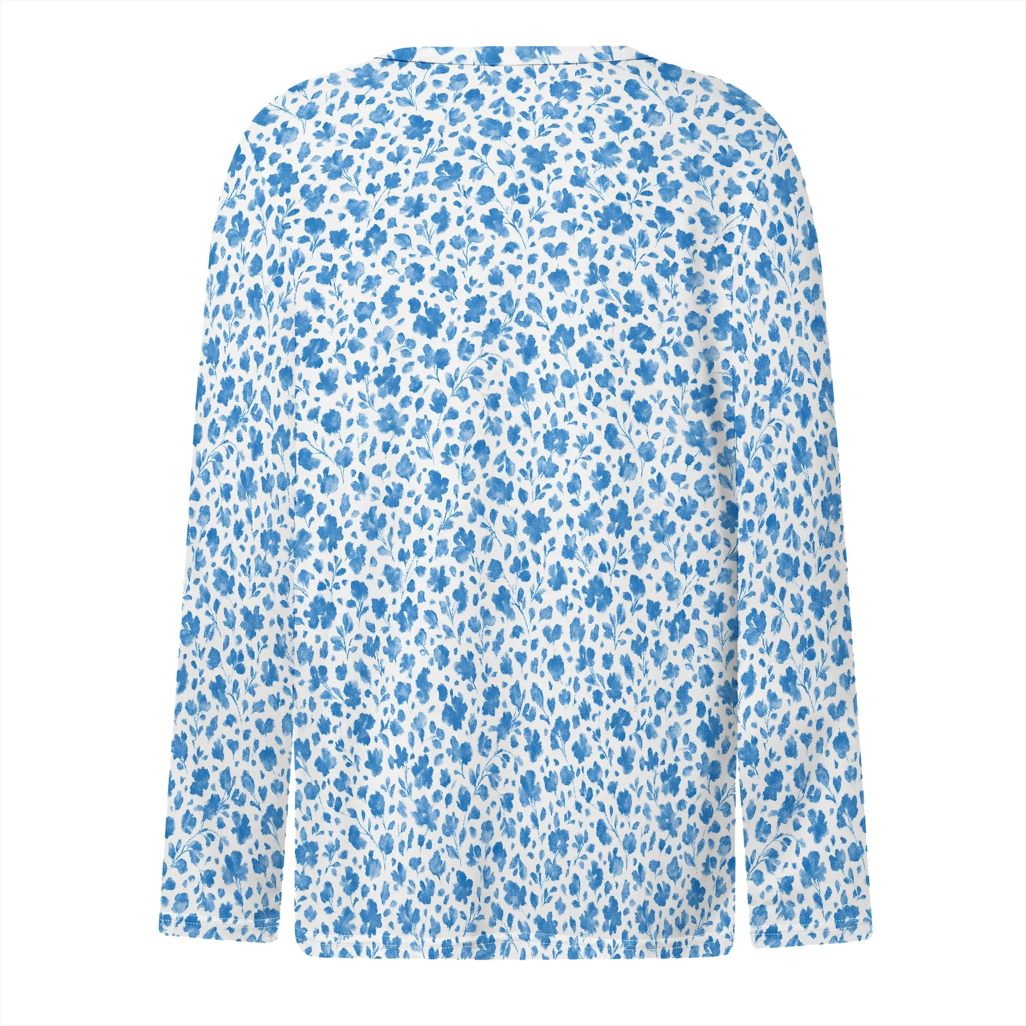 สตรีฤดูร้อนเสื้อแขนยาว V คอลําลองพิมพ์เสื้อ Basic เสื้อหลวม Fit เสื้อ