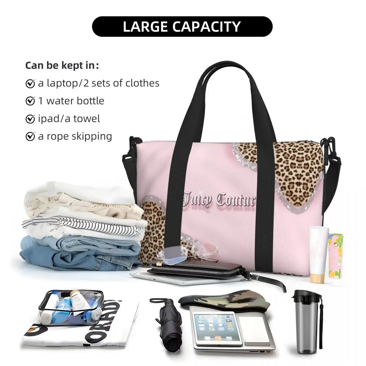 Juicy-Couture Handheld travel bag, large capacity sports and fitness bag, lightweight storage luggage bag