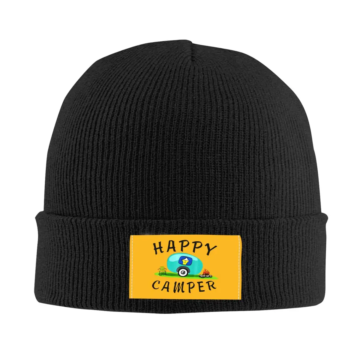 Happy Camping Trailer Camper Bonnet Hat Knitted Hats Men Women Fashion Unisex Warm Winter Skullies Beanies Caps