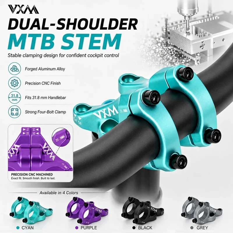 31.8mm MTB Stem Forged Aluminum Alloy Dual Shoulder 58 64mm Bicycle Handlebar Clamp Stable Steering Mount for Mountain Road Bike