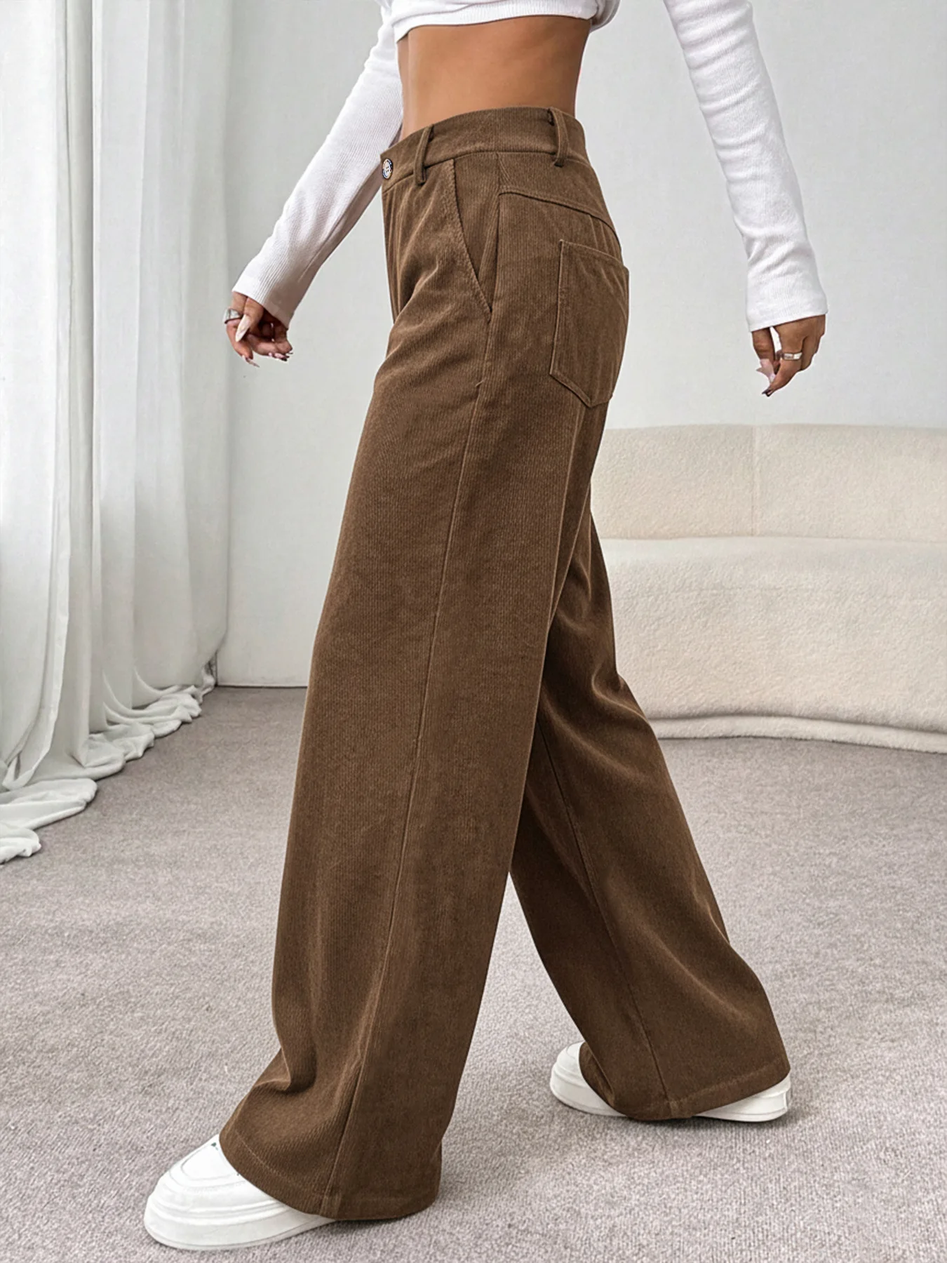 Autumn New Women's Japanese & Korean Casual Wide Leg Pants Brown Corduroy Pants Female Daily Clothing Women Fashion Trousers