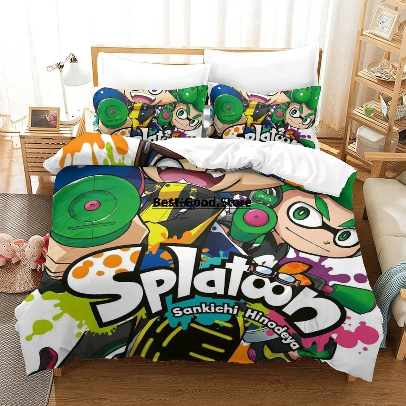 

2023 Splatoon 3 Inkling Squid Bedding Set Single Twin Full Queen King Size Bed Set Aldult Kid Bedroom Duvetcover Sets