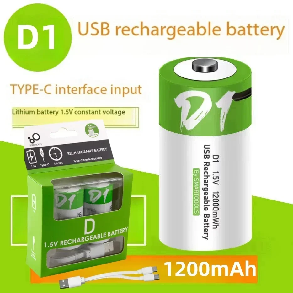 Nowy 1 #   Akumulatory USB 1200mWh, rozmiar D, LR20 Li-ion 1.5V z kablem Type-C do urządzeń gazowych, kuchenek na gaz płynny.