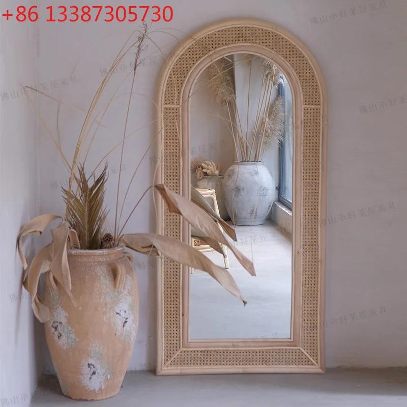

Зеркало в полный рост из ротанга, нестандартной формы, для гостиной, в японском стиле, для дома или гостевого дома.