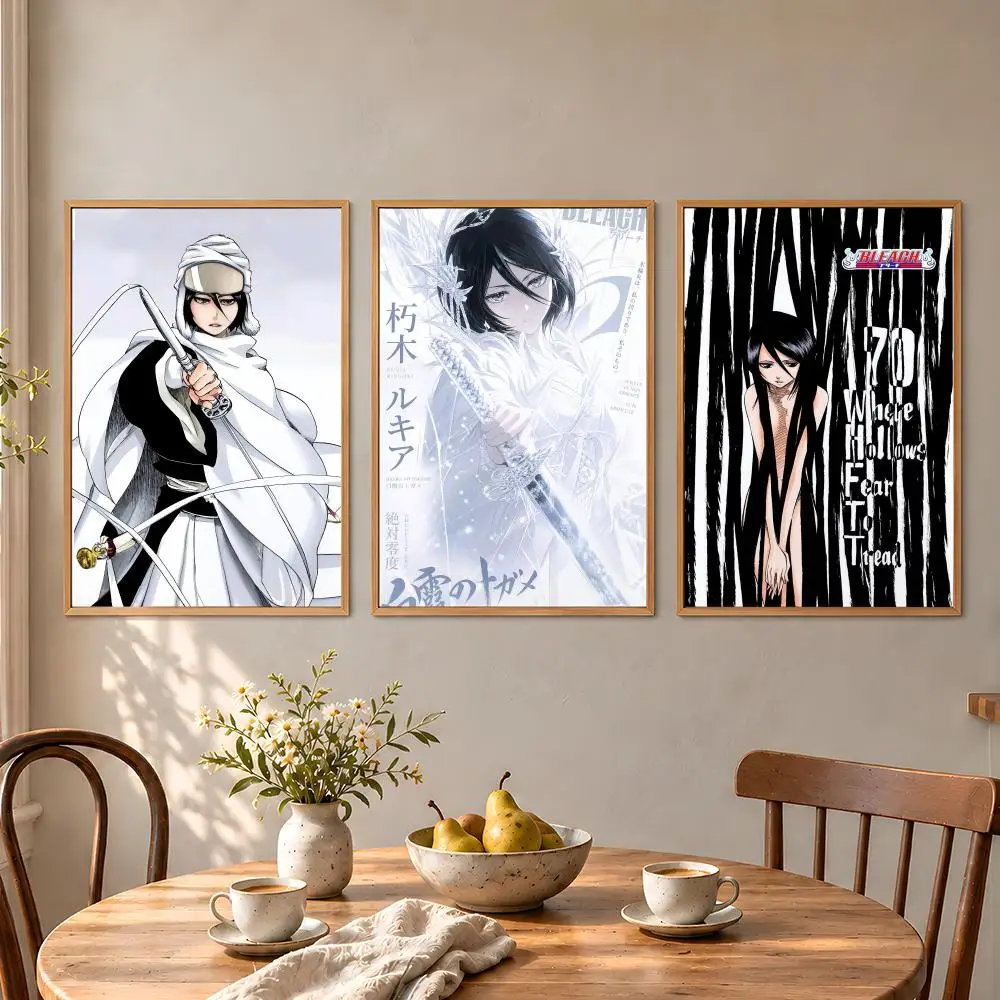 Anime Rukia Kuchiki Bleach Bankai Ichigo Poster Aesthetic Wall Art Poster HD Waterproof PP Self Adhesive Bedroom Dorm Room Decor