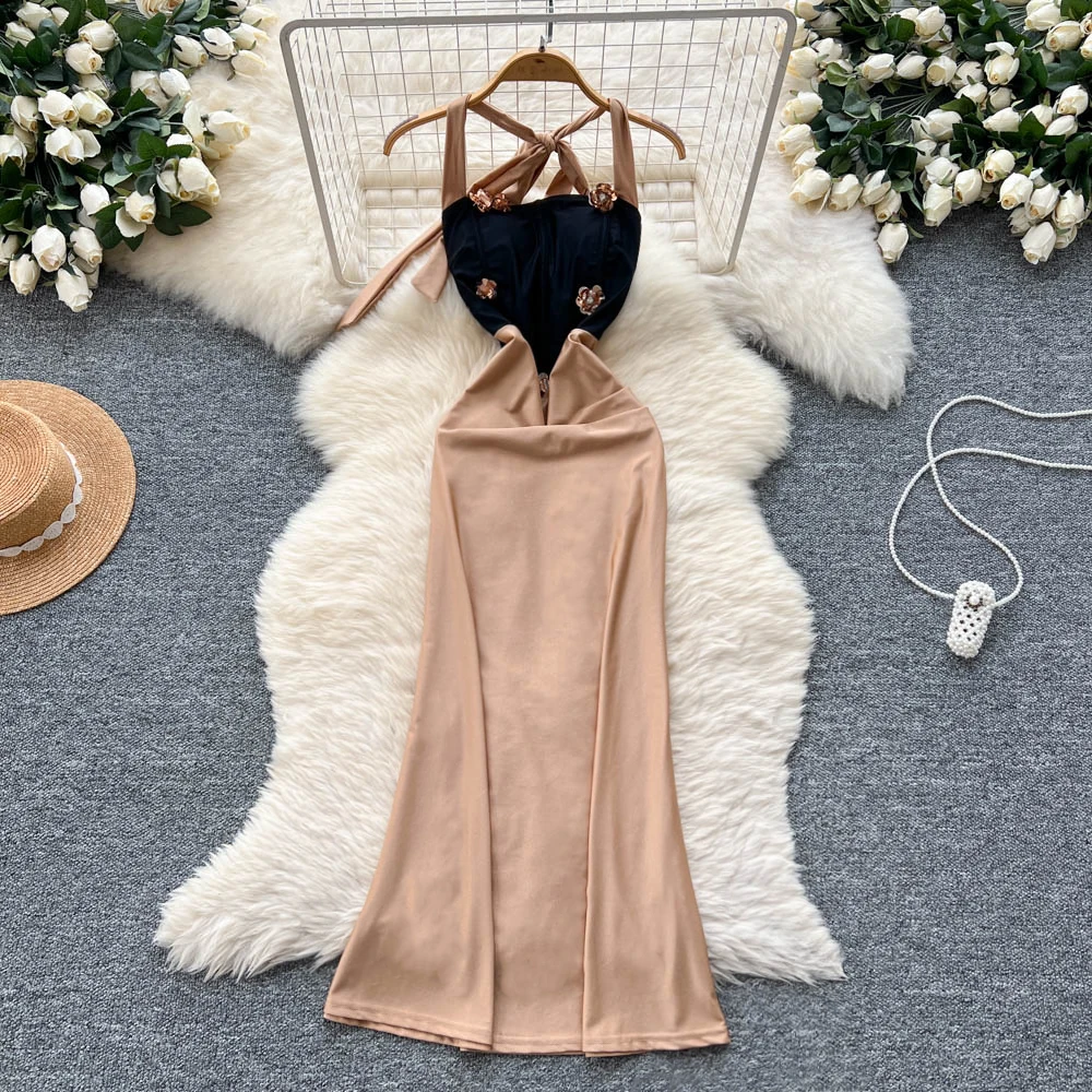 

Chic patchwork floral Dress Sexy Evening Party Women Vintage Hip Wrap robe dress ceremony dresses