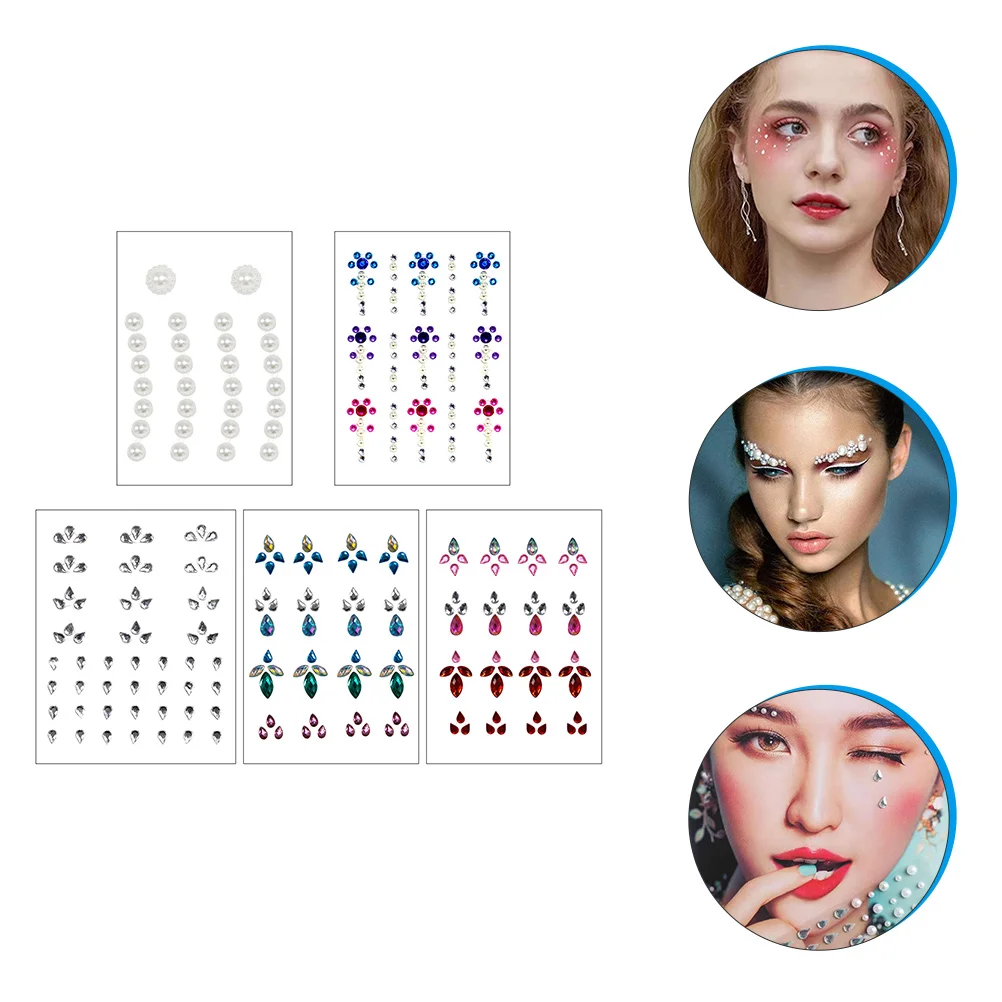 

5 Sets Face Jewels Eyebrow Gems Stickers Rhinestones Paste Drill Eye Makeup Facial Decals Temporary Tattoos Body Art