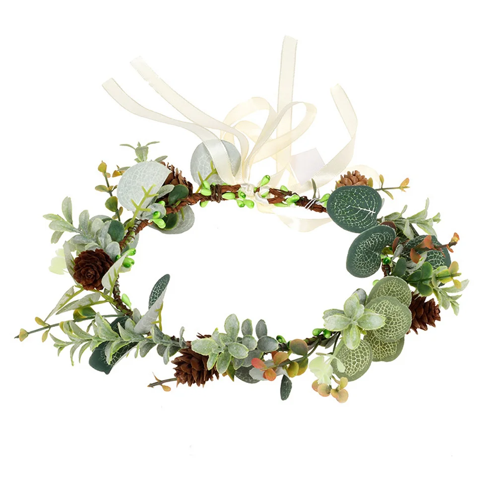 

1Pcs Pine Cone Flower Headdress Simulation Plant Garland for Bride Party Holiday Gift Kids Friends Selfie Shoot Decorative Hair