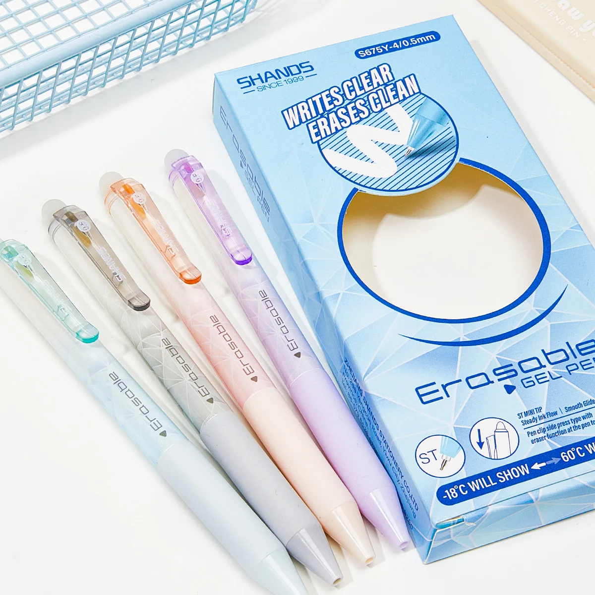 4pcs Erasable Click Pens with Eraser Head, 0.5mm Quick Dry Blue Correction Pen, Hot Erase Neutral Ink Pen for Students Office Si