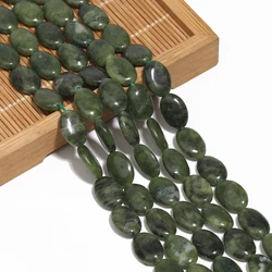 14x10mm Flat Oval Natural Stone Dark Green Jade Beads Loose Spacer Beads For Jewelry Making DIY Charms Bracelet Accessories 15''