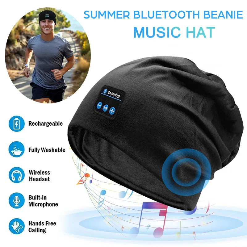 Wireless Stereo Bluetooth Headphone Summer Beanie Sleep Soft Cotton Cap Lightweight Running Earphone Headset Sports Music Hat — product photo 1 of 1