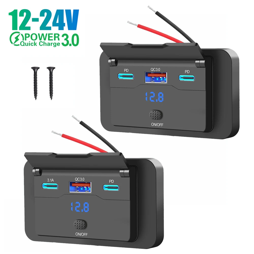 12V Dual PD QC3.0 Autoladegerät Buchse Schnellladung 3/4 Ports Schnellladesteckdose Panel Netzteil für Autozubehör