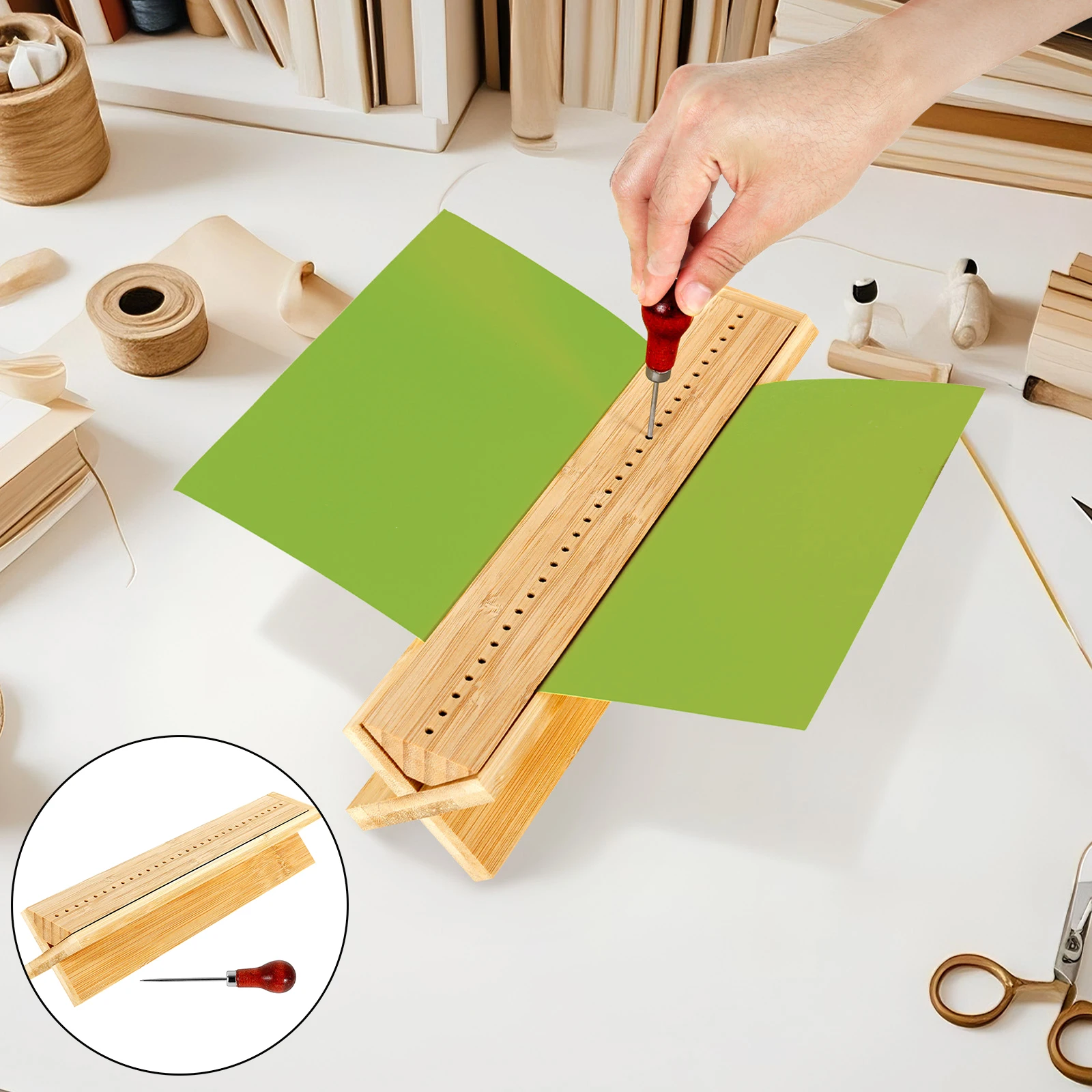 Wood Bookbinding Punching Cradle with Piercing Guide , Book Binding Tool Hand Account Binding Kit for Journal Photo Book Lover