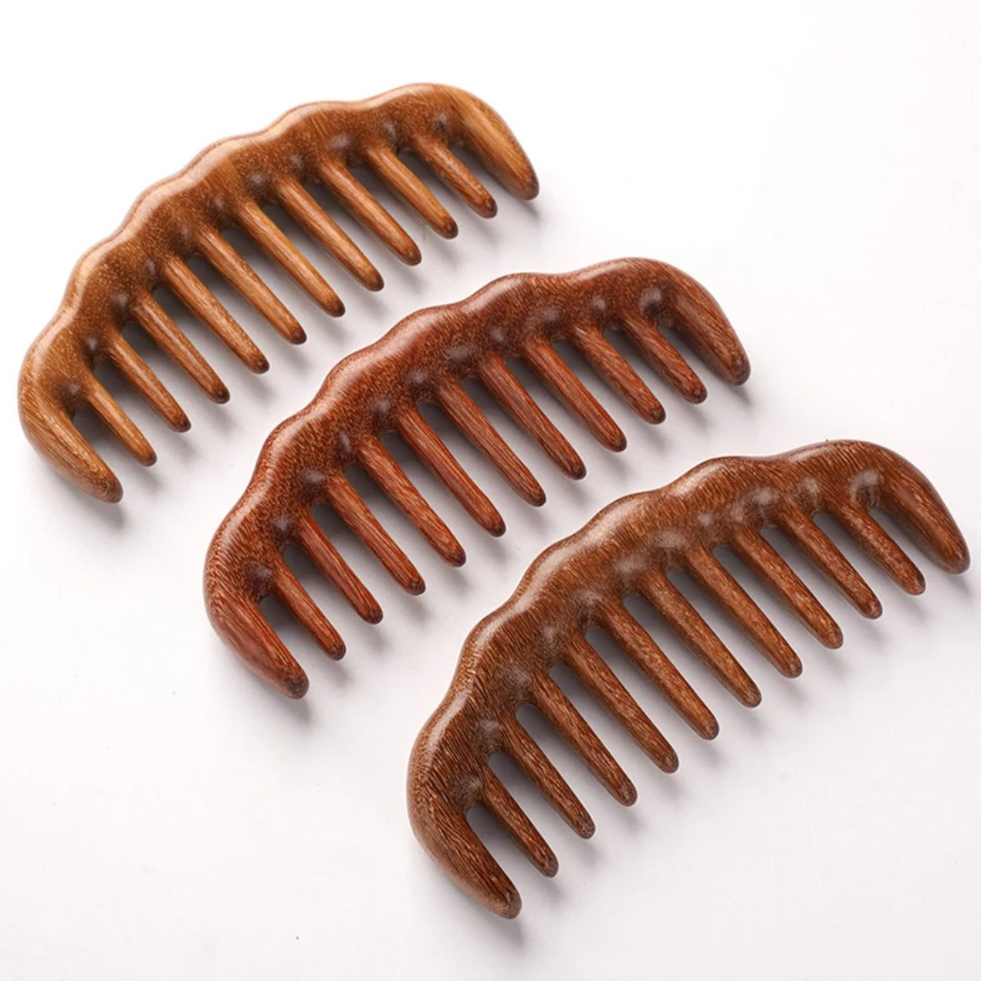 مشط تدليك ذو أسنان واسعة من خشب الصندل، محمول ومريح للاستخدام المنزلي، مشط خشبي مضاد للعرق، مشط خطوط الطول يفتح الرأس #1