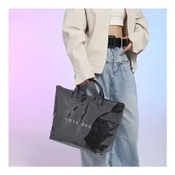 Large Size Tote Bag PU Leather Solid Color Bags for Women Trend 2024 New Fashion Aesthetic Designer Luxury Brand Top-Handle Bags