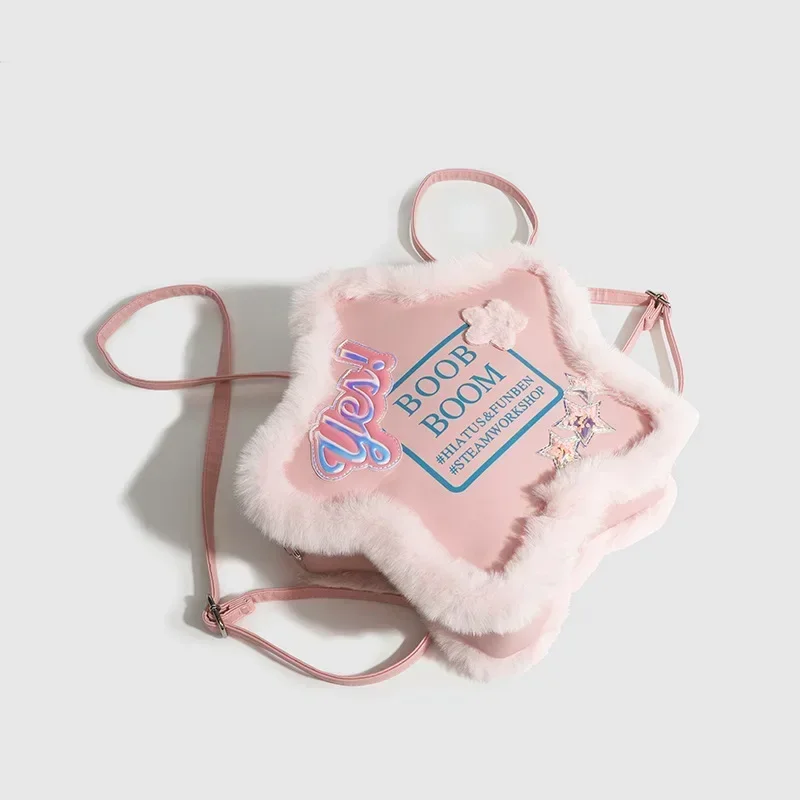 

Fashion Cute Pentagram Backpack Female Pink Letter Embroidery Shoulder Bags Girl Students Schoolbags Niche Korean Style Handbags