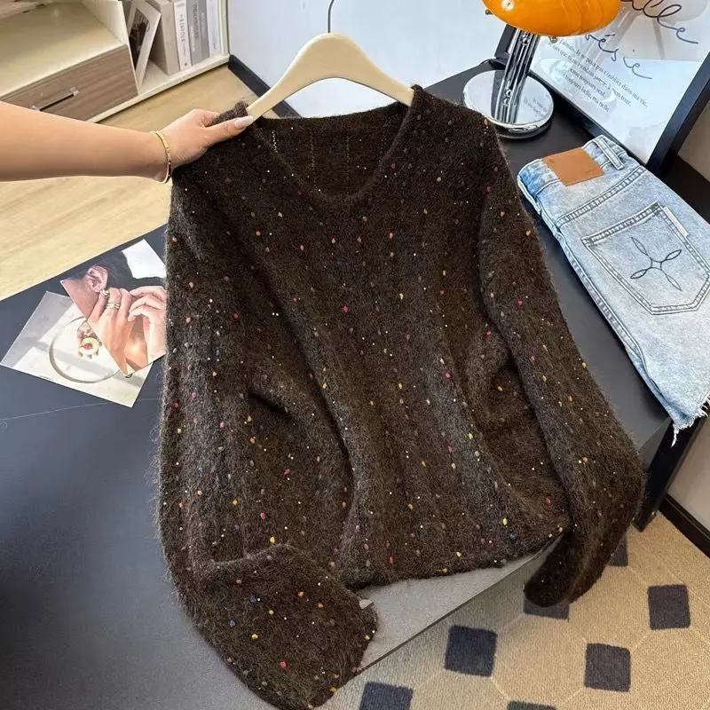 سترة صوف على الطراز الكوري للخريف والشتاء سترة صوف بأكمام طويلة متعددة الاستخدامات فضفاضة وعصرية مجوفة