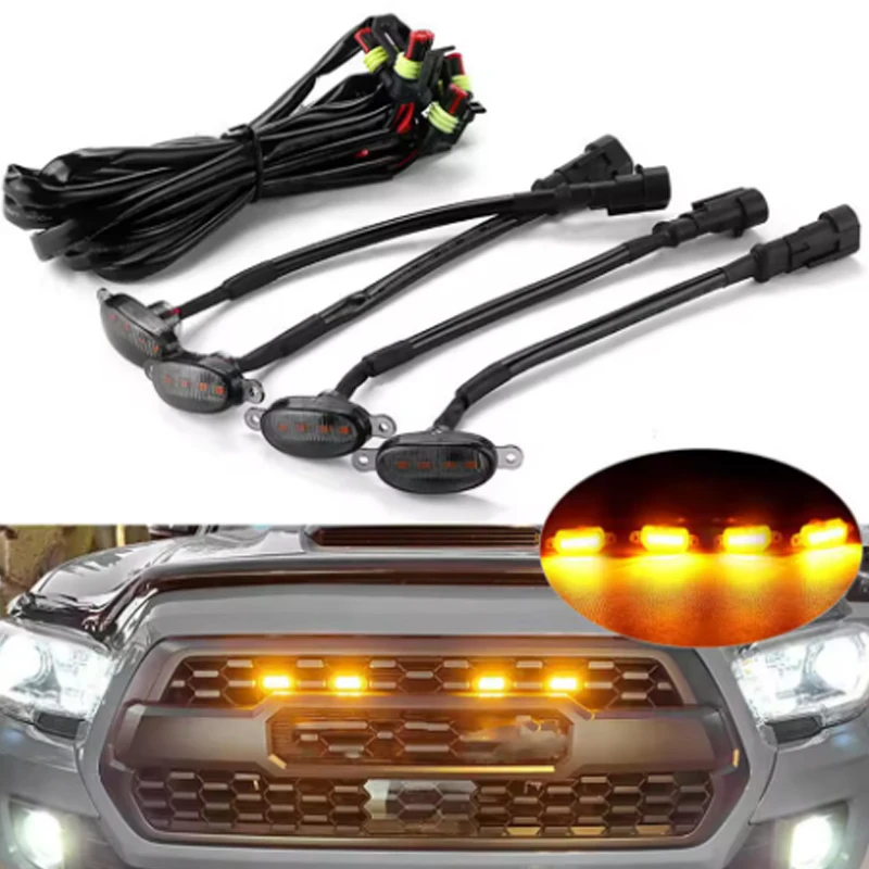 

Universal 4Pcs/set Car LED Grille Light Off Road Vehicle Grille Small Yellow Light Grille Raptor Pickup Grille Light ﻿