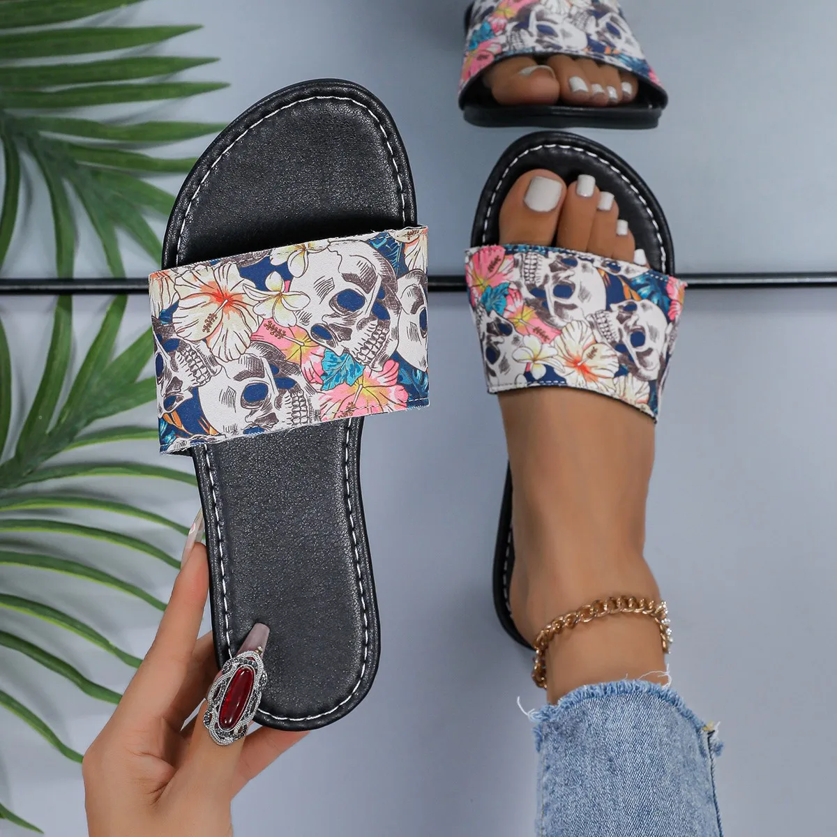 PU-Leder-Flip-Flops, Damen-Hausschuhe, modisch, neuer Sommer, große Größe 43