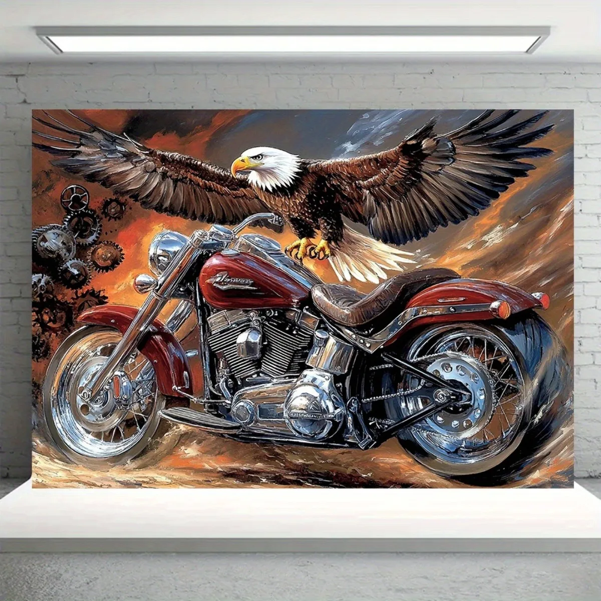 One banner with an eagle and motorcycle pattern - Extra-large size, made of durable material.XY