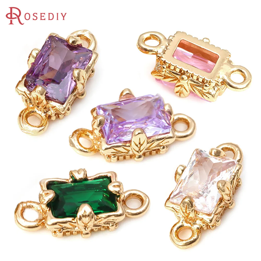 

10PCS 18K Gold Color Brass Zircon 1 Hole 2 Holes Rectangle Connect Charms Pendants High Quality Necklace Earrings Jewelry Making