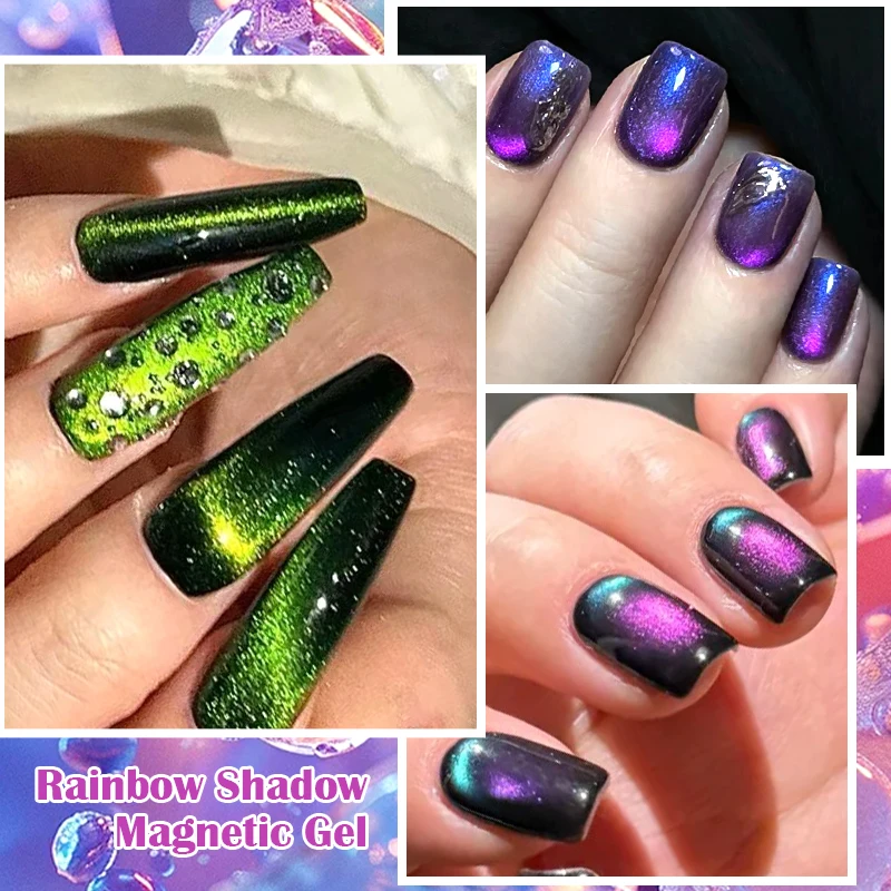 7ml Mtssii Rainbow Shadow Gel Magnético Espumante Glitter Cristal Gel Unha Polonês Gato Gel Magnético Soak Off Verniz Manicure