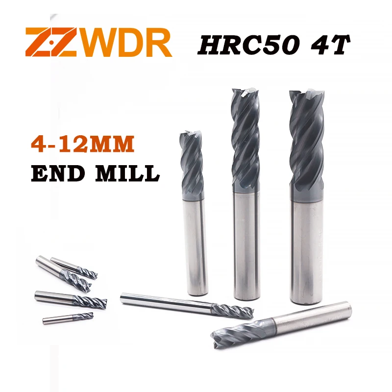 

HRC50 End Mill 4 Flute 4mm 6mm 8mm 10mm 12mm Alloy Carbide Tungsten Steel Milling Cutter Metal Cutter CNC Tools