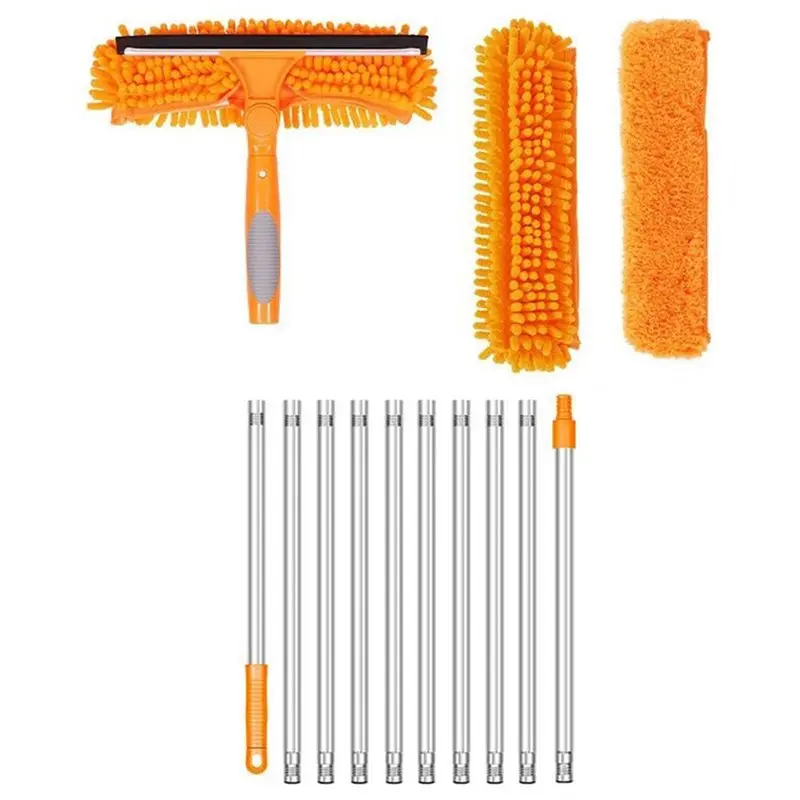 Stainless Steel Telescopic Scraper Window Cleaning Pole 3.85M Two-In-One Splicing Rod With Dual-Sided Blade-LICG