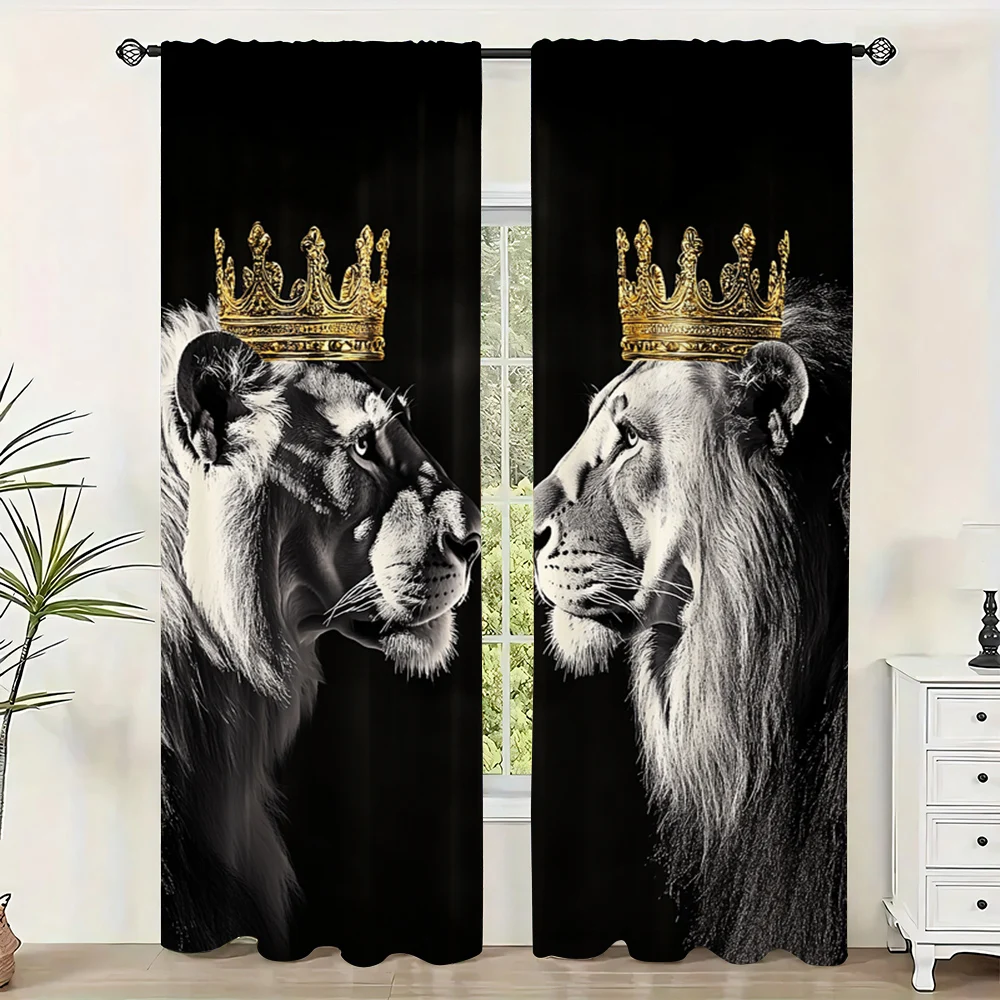 2Pc Lion King Crown Pattern Curtains Rod Pocket Decorative Window Drapes Window Treatments For Bedroom Living Room_ai11