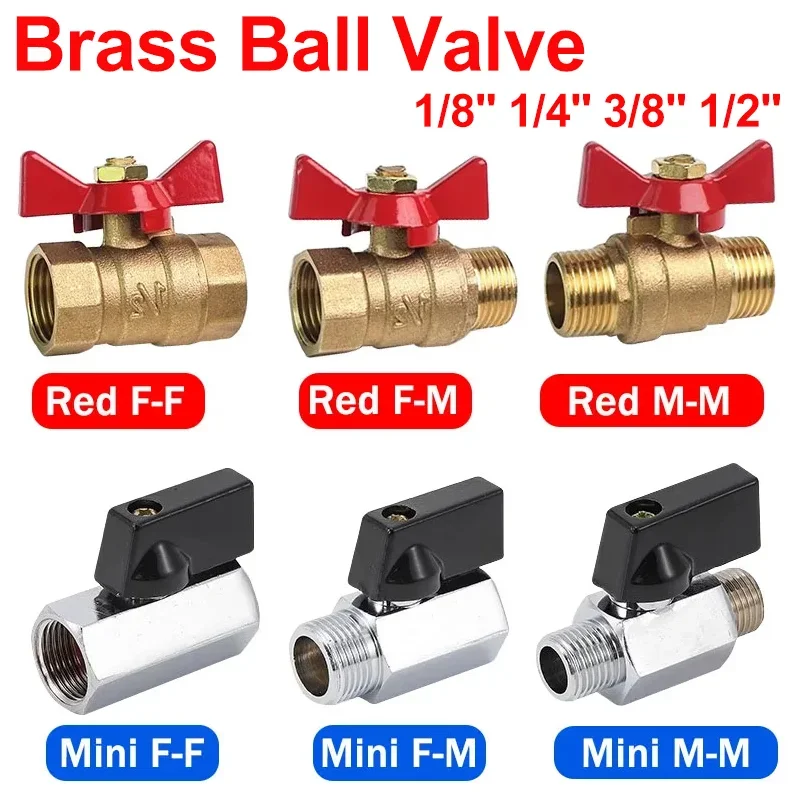 

5/20/100pcs Mini Brass Ball Valve 1/8" 1/4" 3/8" 1/2" BSP Threaded Male To Female Air Compressor Water Gas Oil Shut Off Valve