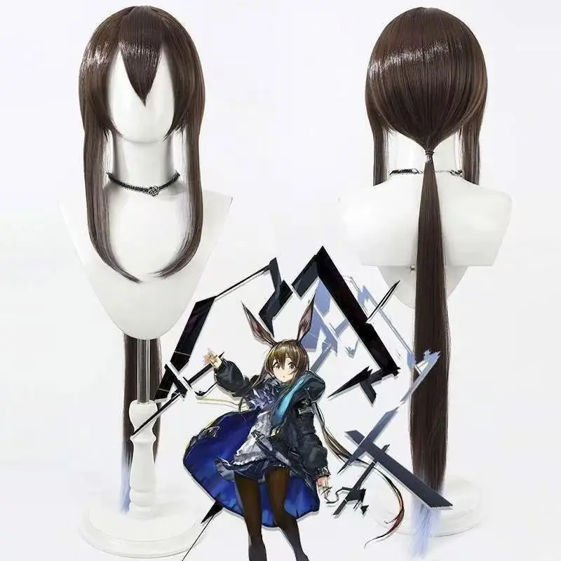

Аниме-игра Arknights 5 Operator Amiya, парик для косплея, длина 120 см, коричневый, смешанный, светло-голубой, парик Cos, термостойкие волосы с розовой сеткой
