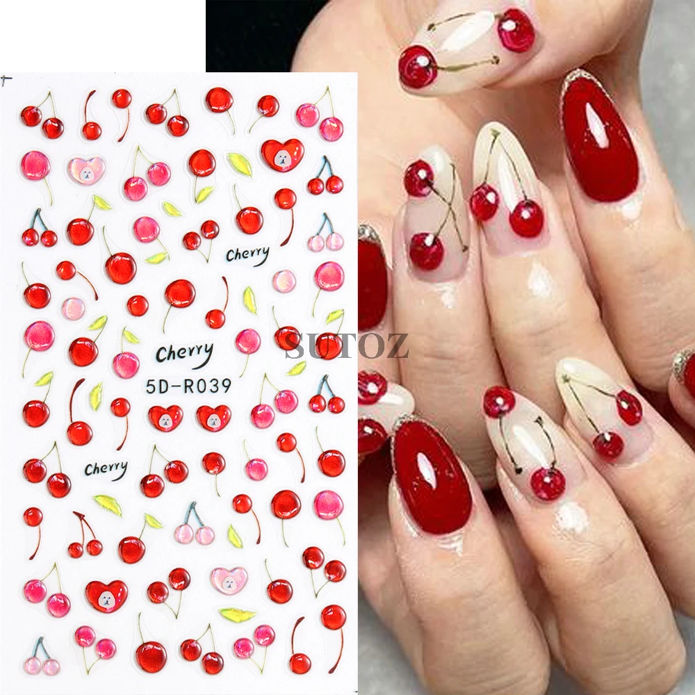 5d Zomer Fruit Nail Art Stickers Kersenoranje Peer Sterren Schuifregelaars Schattige Jelly Reliëf Stickers Dopamine Manicure Decors GL5D-R038