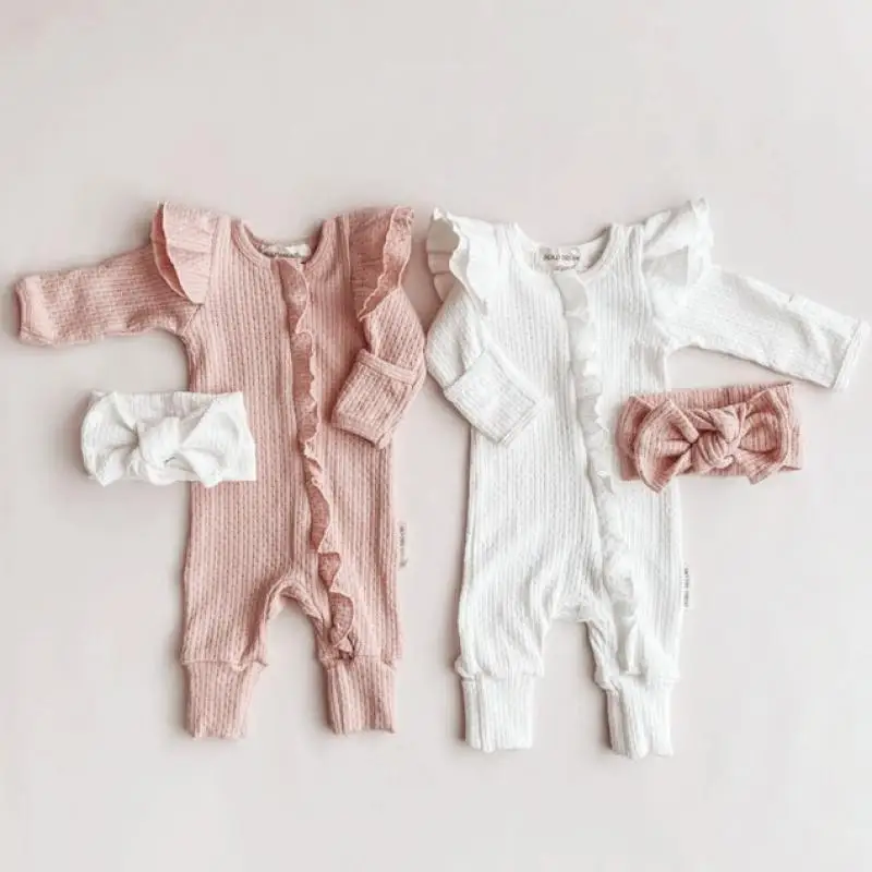 2024 Long Sleeves Knitted Jumpsuit For Infants Girl Comfortable Adorable Autumn Winter Newborn Bodysuit Solid Waffle Romper