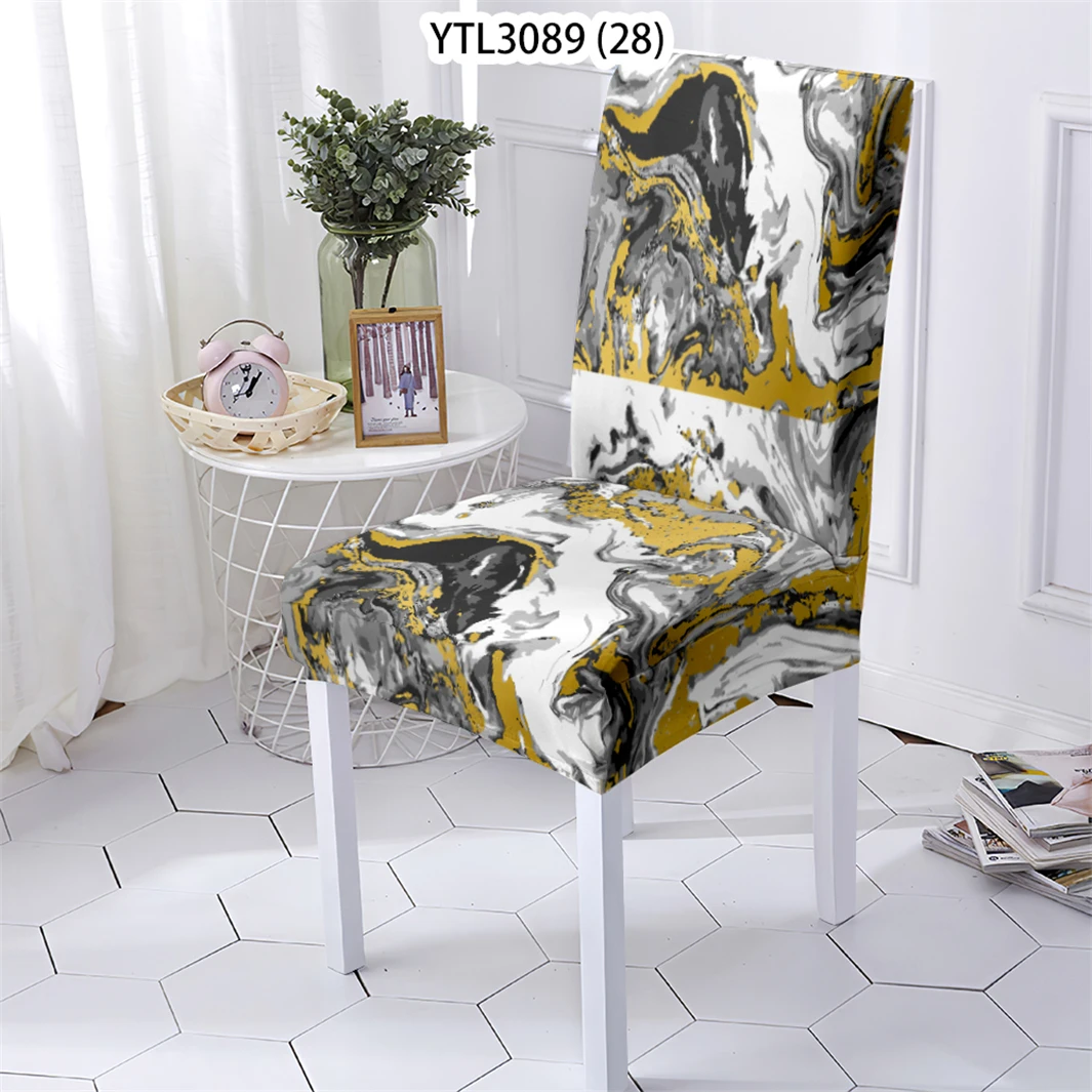 Geometry Style Chair Cover With Back Marble Pattern High Back Spande Chairs Covers For Dining Room Kitchen Slipcover Removable