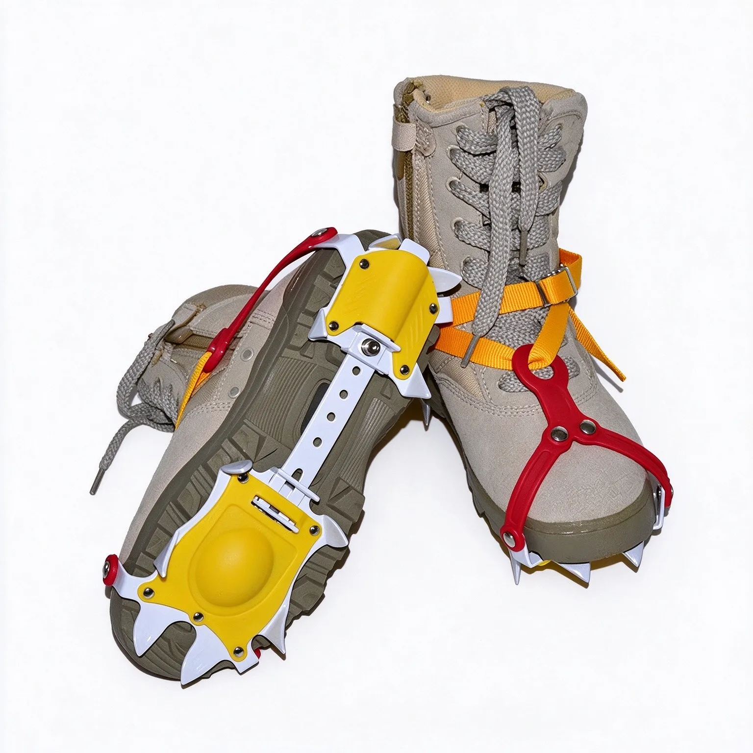 Ice Cleats White 10 Tooth for Hiking Snow Boarding Slip Resistant Traction Crampons Manganese Steel Construction