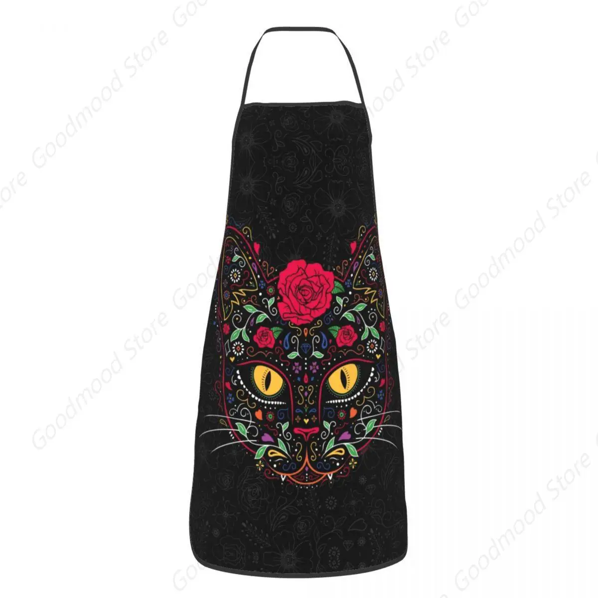 Funny Day Of The Dead Kitten Cat Sugar Skull Bib Apron Unisex Kitchen Chef Mexican Halloween Floral Tablier Cuisine for Cooking