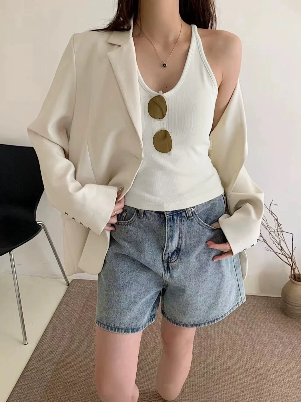 Women's Cotton Tank Top U-Neck Sleeveless Vest 95% Cotton with Chest Pad Large Size Inner Wear for Summer Spring New Style