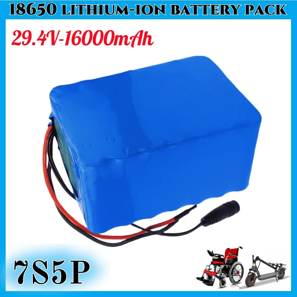 

7S5P 29.4V 18650 lithium battery pack 24V 16Ah 15A BMS 500W suitable for wheelchair electric vehicles and 2A chargers