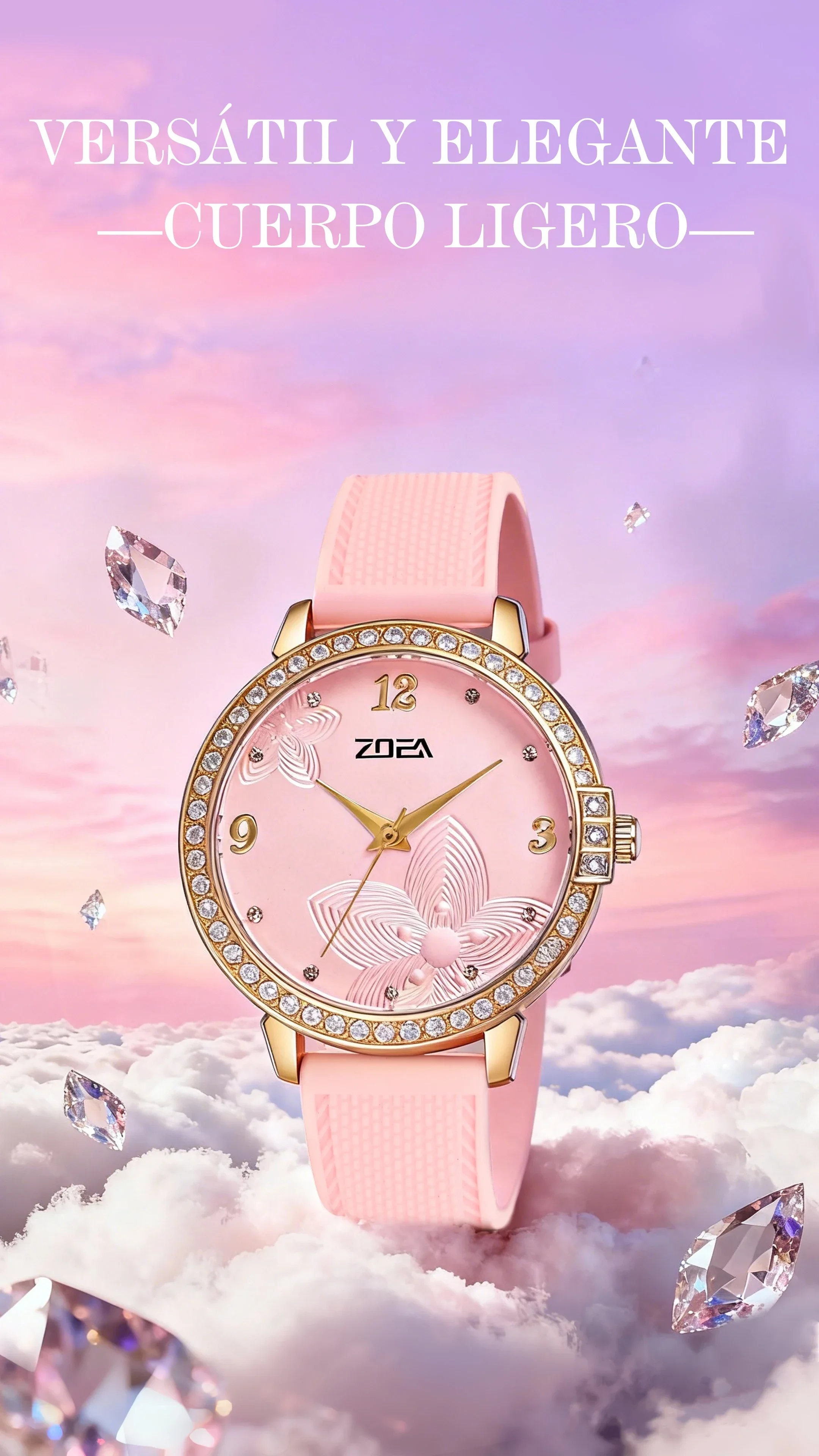 

Fashion Ladies Quartz Watch Multicolor Soft Silicone Band Shiny Rhinestone Decor 30M Water Resistant Casual Women's Wristwatch
