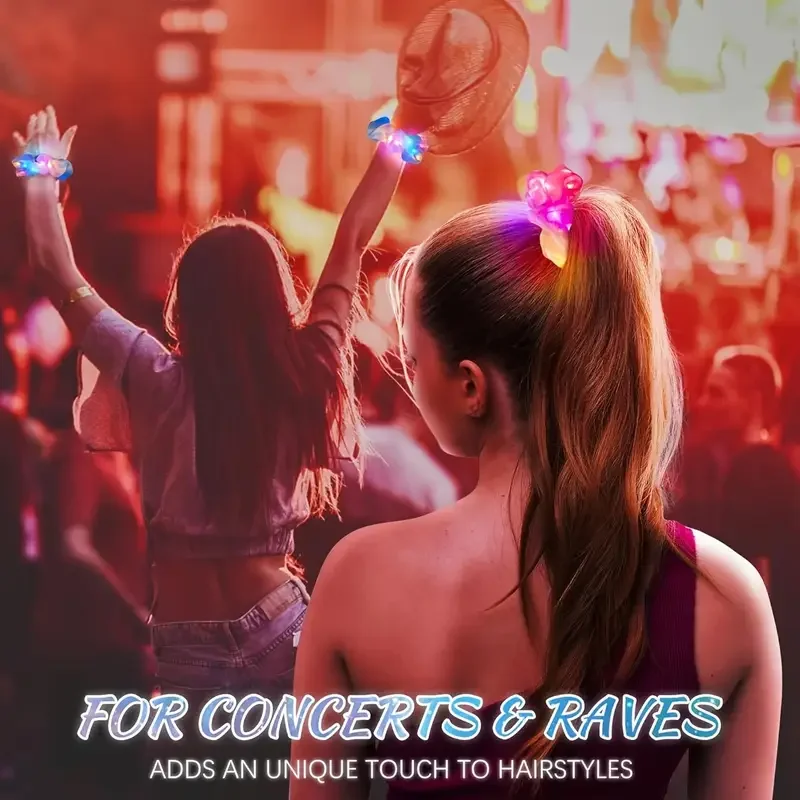 1-20PCS Glowing Scrunchie Flash Hair Tie for Party Rave Night Club DIY Glow in Dark Elastic Rope Headband Accessory Gift - view 4