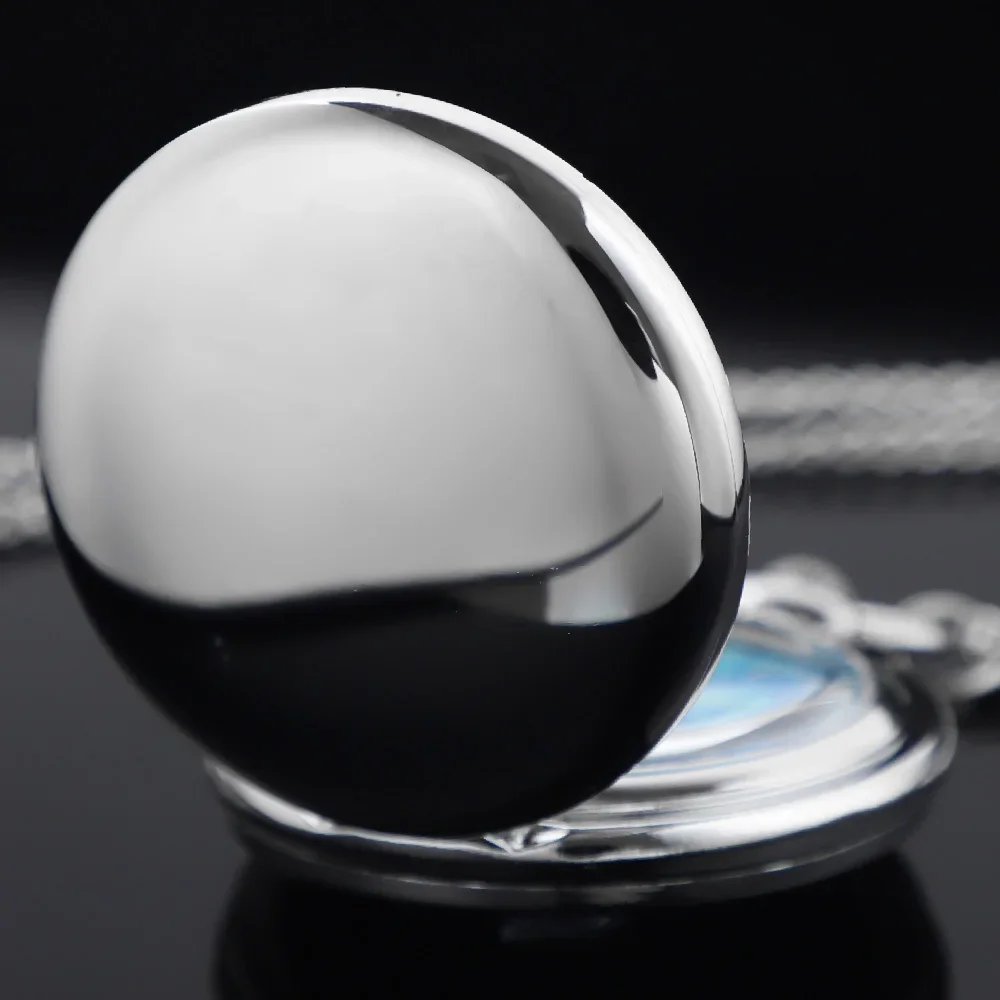 Reloj de bolsillo de cuarzo plateado antiguo con esfera azul cielo estrellado, collar con colgante, regalo de recuerdo para mujeres, hombres y niños