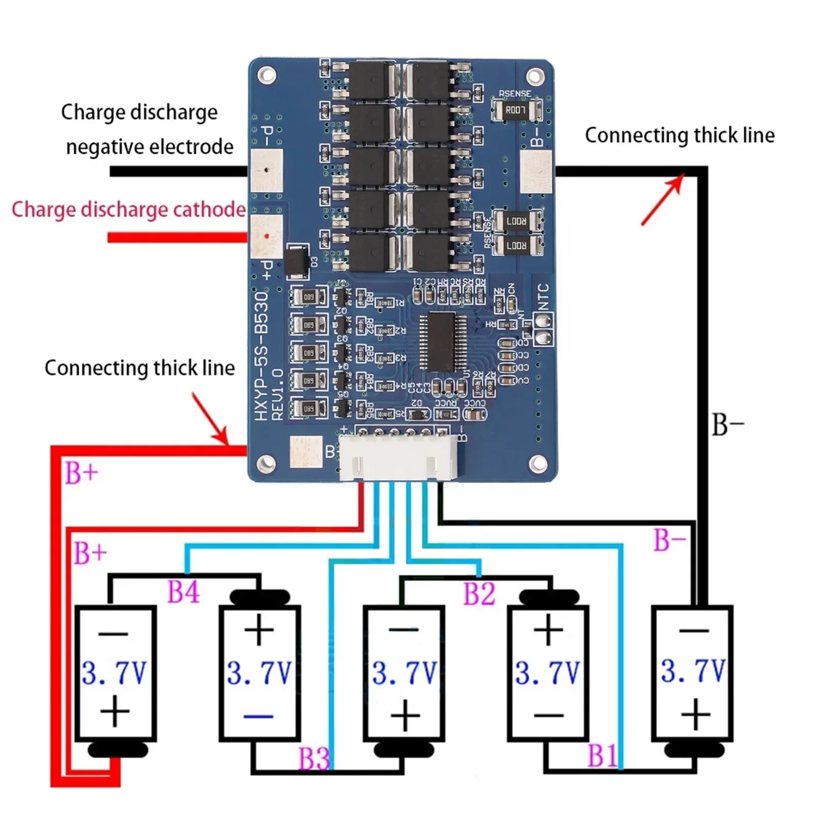 Placa pcb de proteção de carregamento de bateria HXYP-5S-B530 com cabo de bateria de lítio módulo de ferramentas elétricas ferramentas elétricas