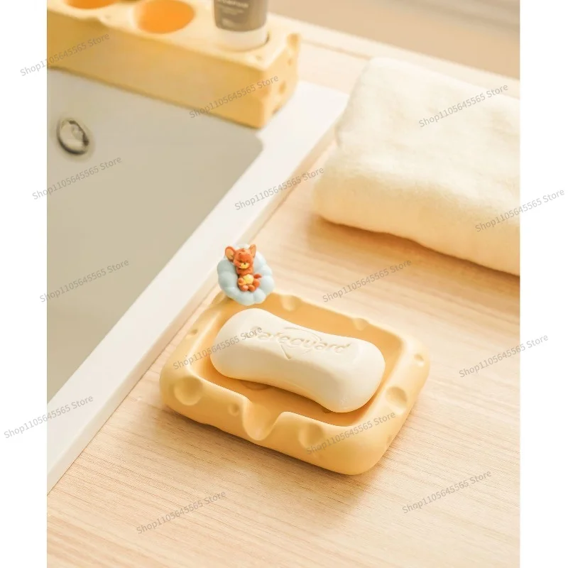 For Ceramic Cheese Soap Box Drain Home Daily Toilet Bathroom Sink Light Luxury Soap Box