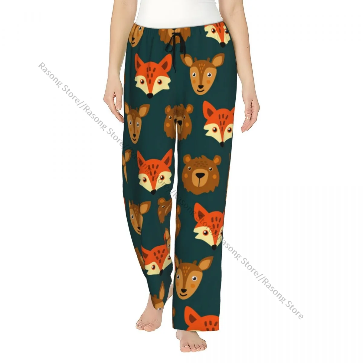 

Warm Women Pajama Pants Cute Friendly Forest Animals Sleep Bottoms Soft Loungewear