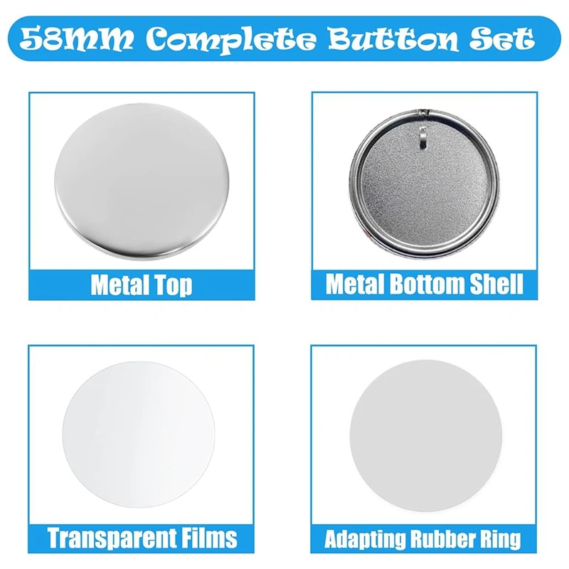 Pin Making Kit para Button Maker Machine,Metal Button Badge Sets, Chaveiros Suprimentos, 58mm, 2.25 Polegada