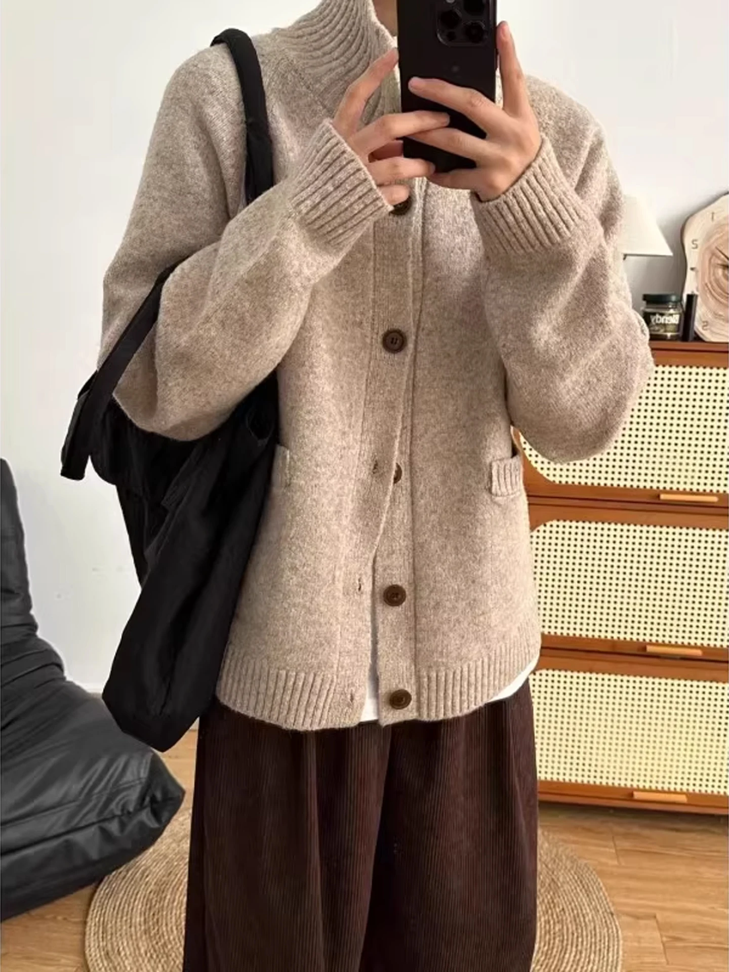 معطف سترة محبوك من Cleanfit Lazy Sle بياقة واقفة طويلة Sve ناعمة ومريحة للشتاء ملابس غير رسمية #4