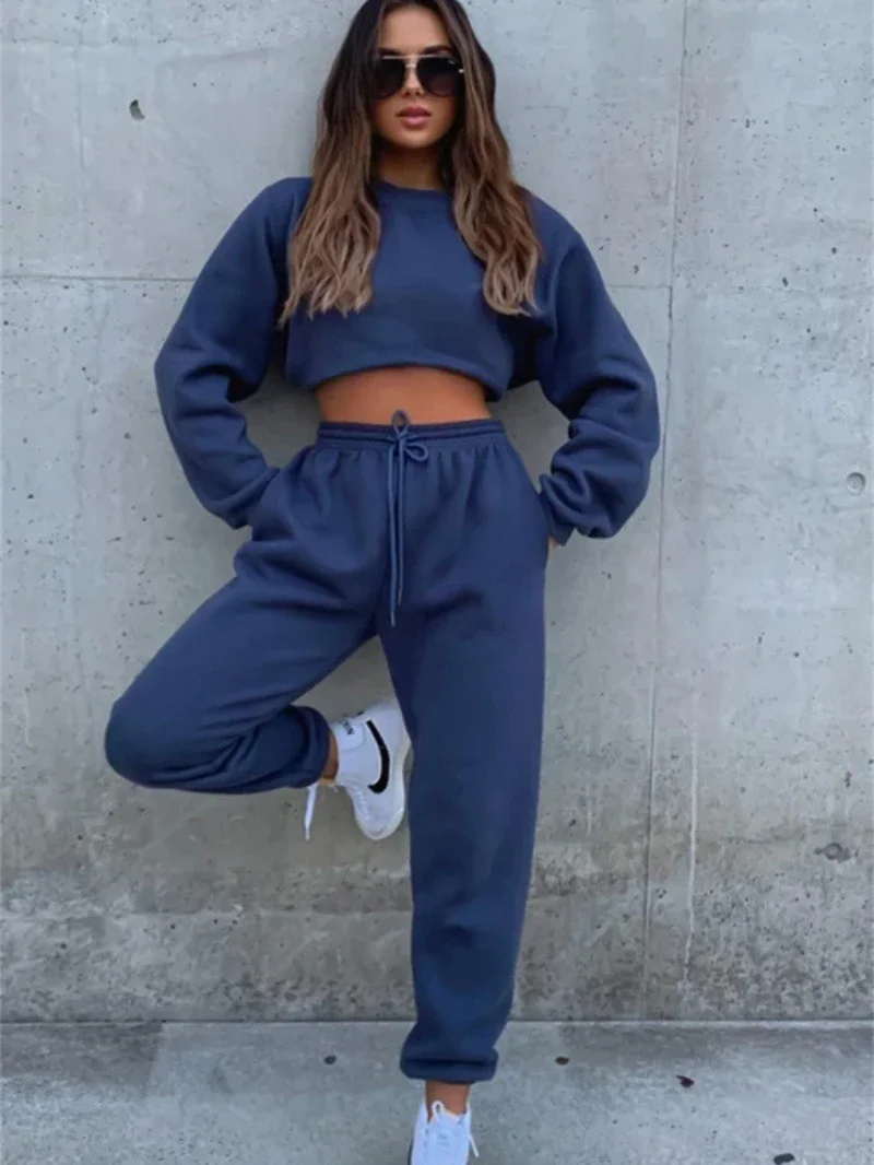 

European and American autumn and winter solid color pants women's fashion casual hoodie set