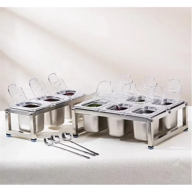 Stainless Steel Transparent GN Pans Visible Food Exhibition Plate Tray Milk Tea Shop Basin Container Storage Box With Rack